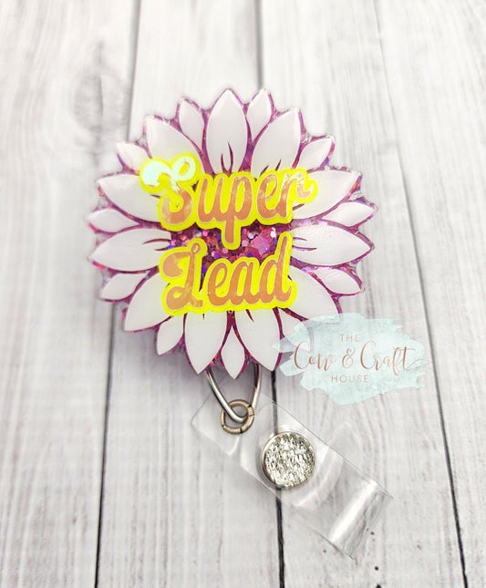 Sunflower "Super Lead" Badge Reel: Glitter Resin ID Holder