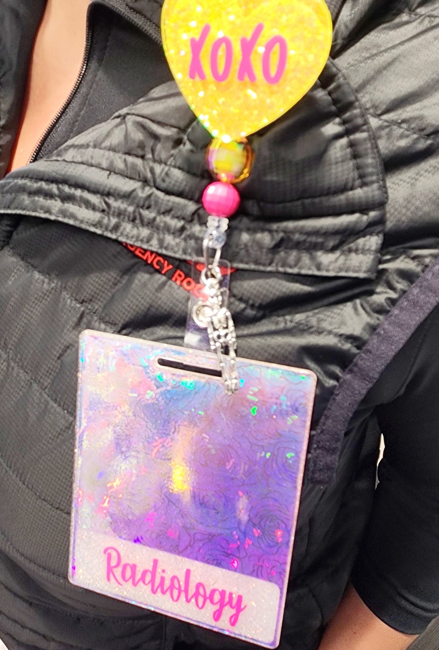 Holographic Radiology Badge Buddy: Extended Length, Silver Roses