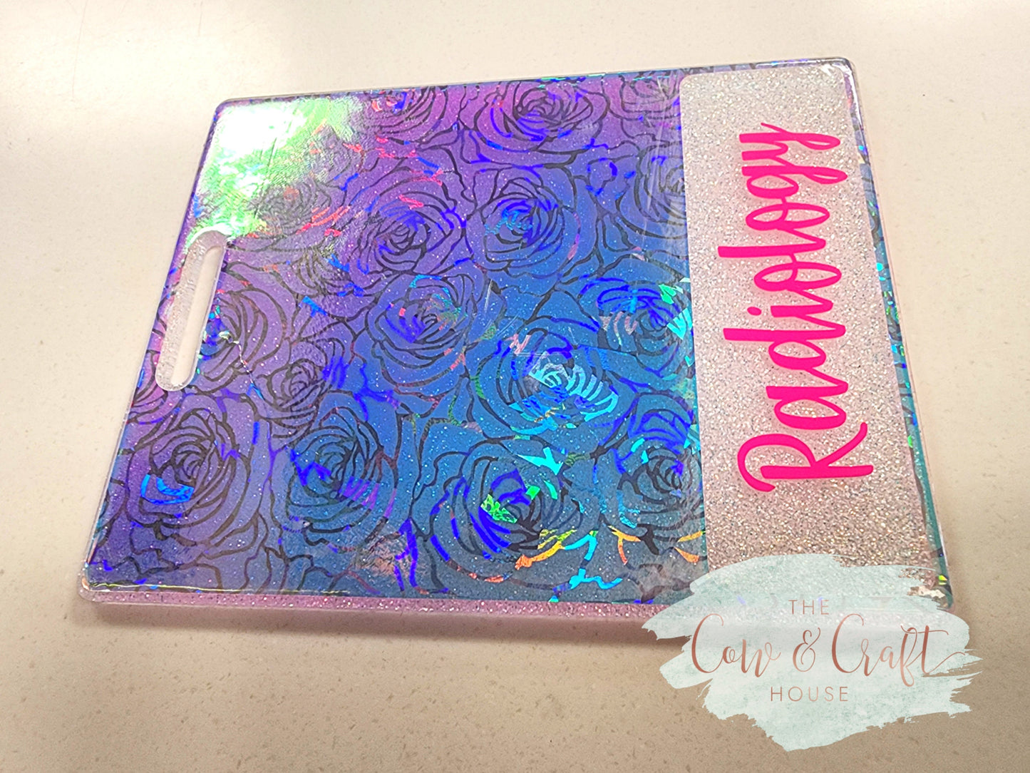 Holographic Radiology Badge Buddy: Extended Length, Silver Roses