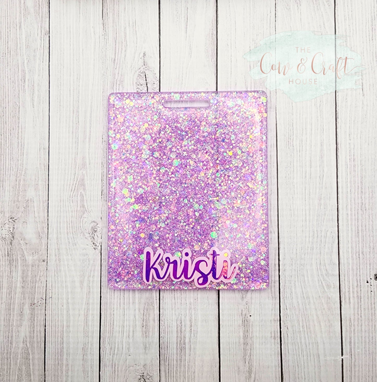 Purple Glitter Badge Buddy: Extended Length Horizontal ID Holder