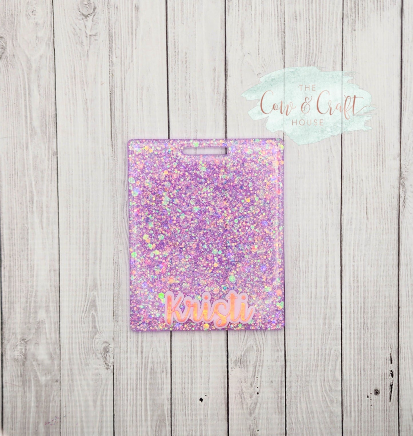 Purple Glitter Badge Buddy: Extended Length Horizontal ID Holder