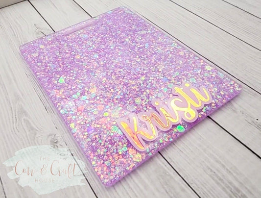 Purple Glitter Badge Buddy: Extended Length Horizontal ID Holder