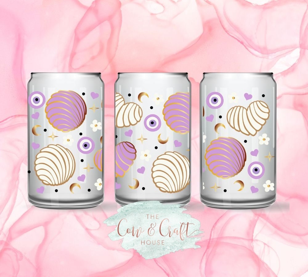 Glass Cup with Glass Straw, Mexican Bread, Concha Cup, Glass Coffee Mugs, Libbey Coffee Cups, Cold Drinks Cup, Valentine's Day Gift