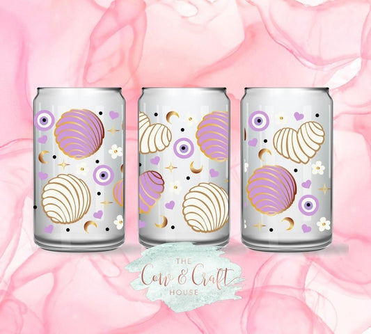 Glass Cup with Glass Straw, Mexican Bread, Concha Cup, Glass Coffee Mugs, Libbey Coffee Cups, Cold Drinks Cup, Valentine's Day Gift