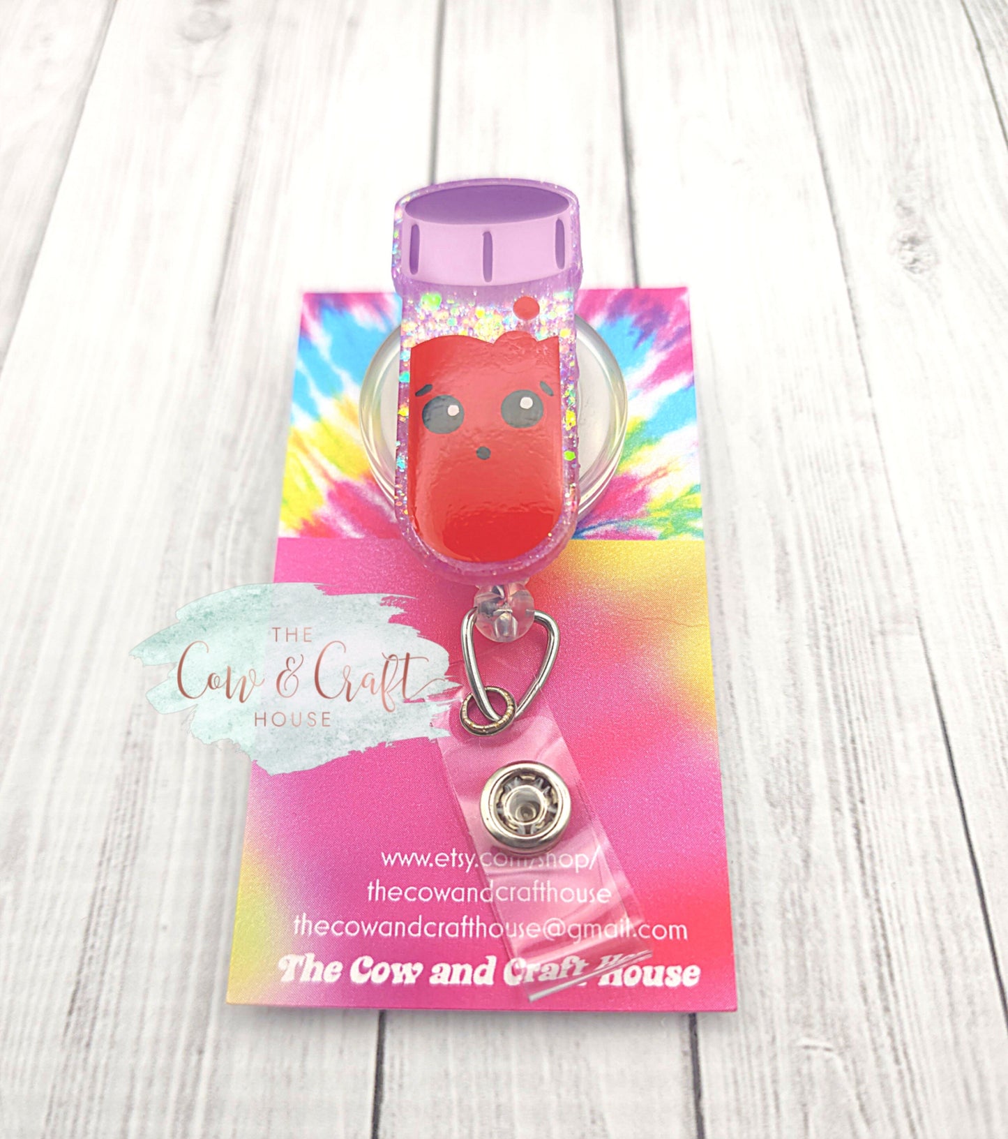 Specimen Tube Badge Reel, Glitter Lab ID Holder, Swivel Clip