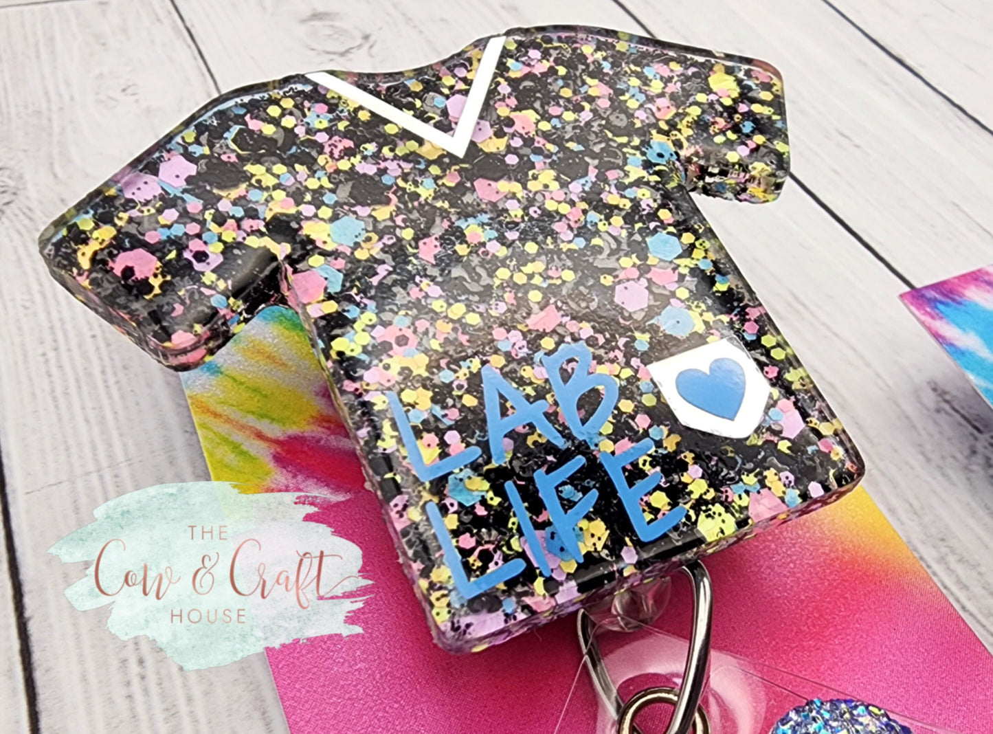 Lab Life Glitter Scrub Top Badge Reel: Lab Tech Gift