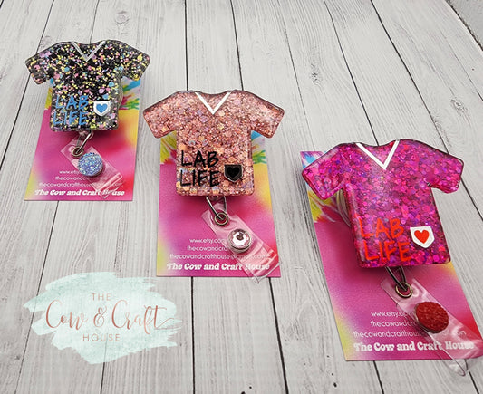 Lab Life Glitter Scrub Top Badge Reel: Lab Tech Gift