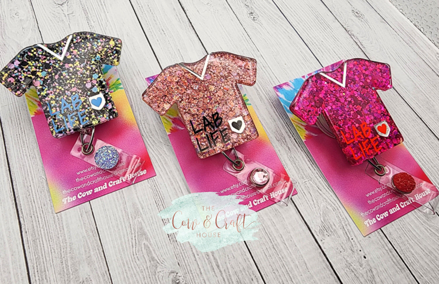 Lab Life Glitter Scrub Top Badge Reel: Lab Tech Gift