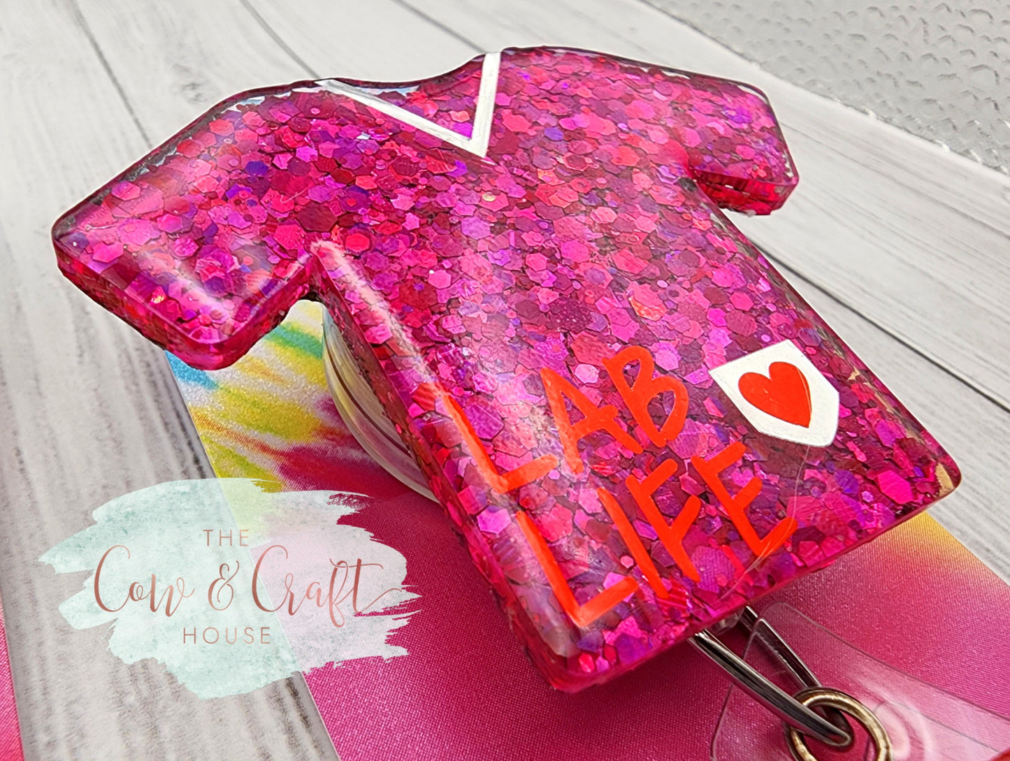 Lab Life Glitter Scrub Top Badge Reel: Lab Tech Gift