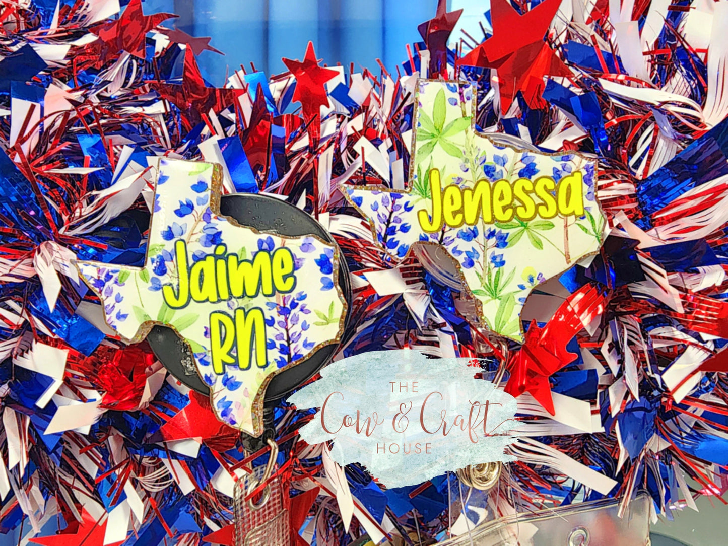 Texas Bluebonnet Badge Reel: Glitter Resin Nurse Badge Holder