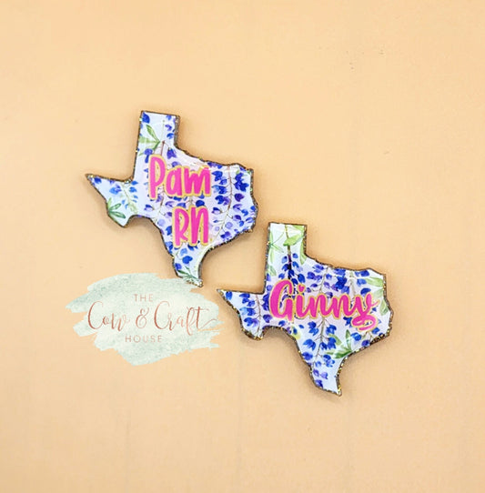 Texas Bluebonnet Badge Reel: Glitter Resin Nurse Badge Holder