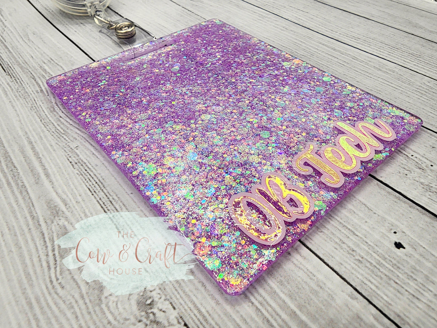 Purple Glitter Badge Buddy: Extended Length Horizontal ID Holder