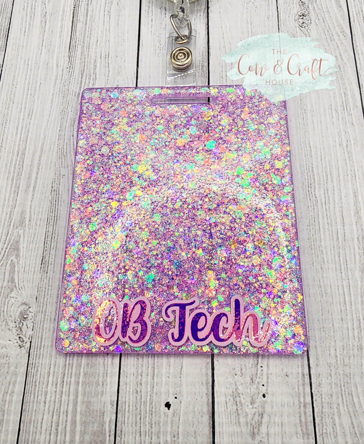 Purple Glitter Badge Buddy: Extended Length Horizontal ID Holder