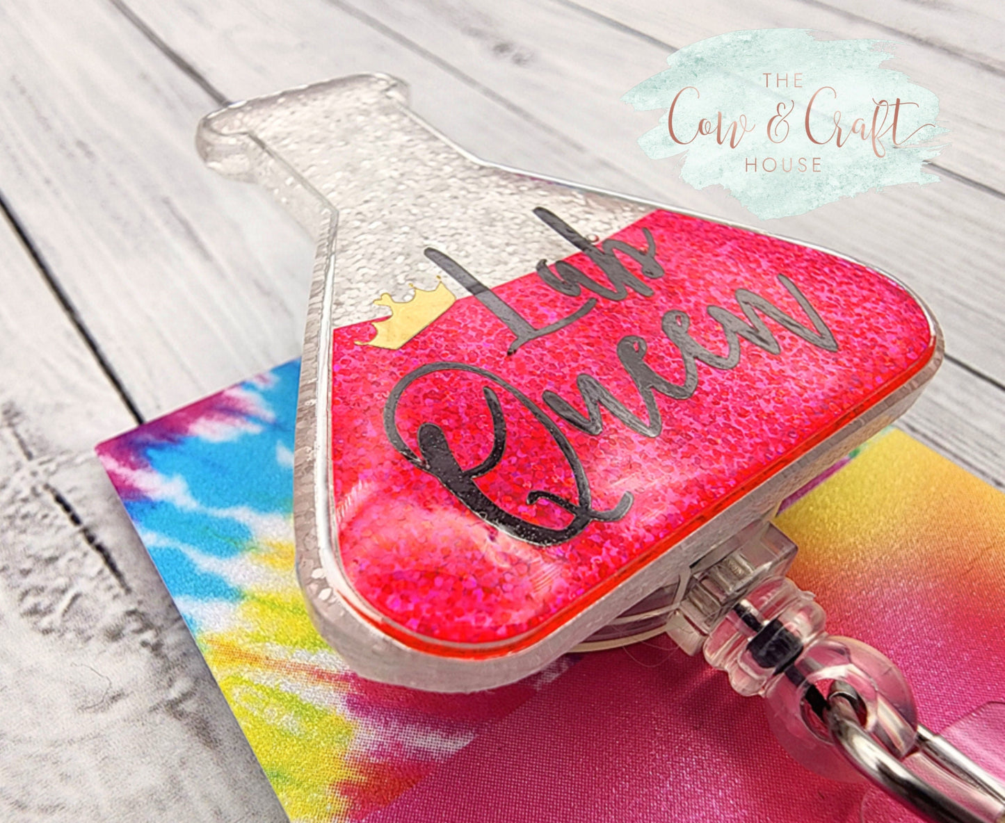 Lab Queen Beaker Badge Reel: Glitter Lab Tech ID Holder