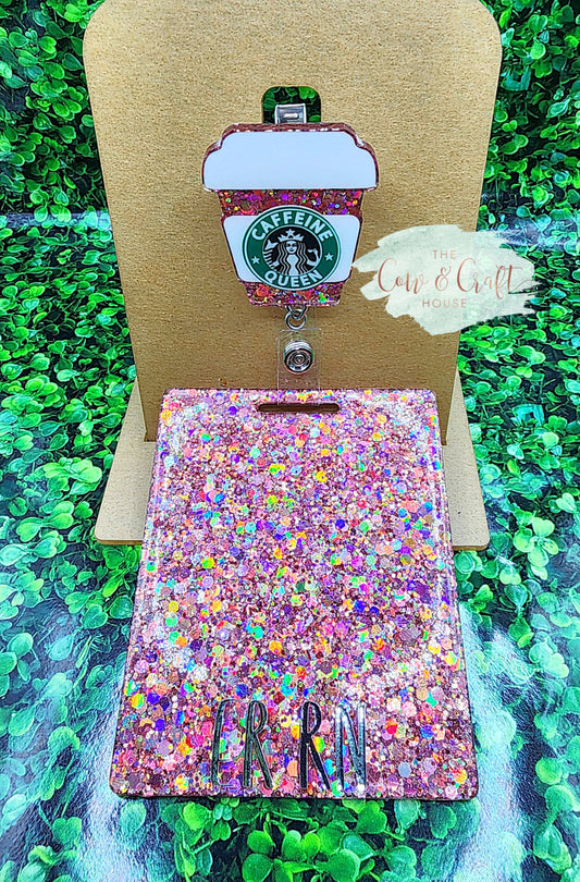 Holographic Pink Glitter Radiology Badge Buddy - Extended Length
