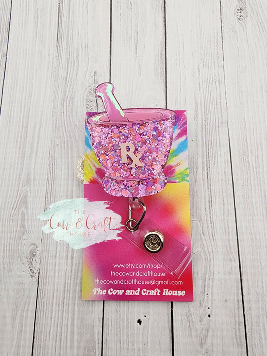 Mortar and Pestle Badge Reel: Pharmacy Tech ID Holder