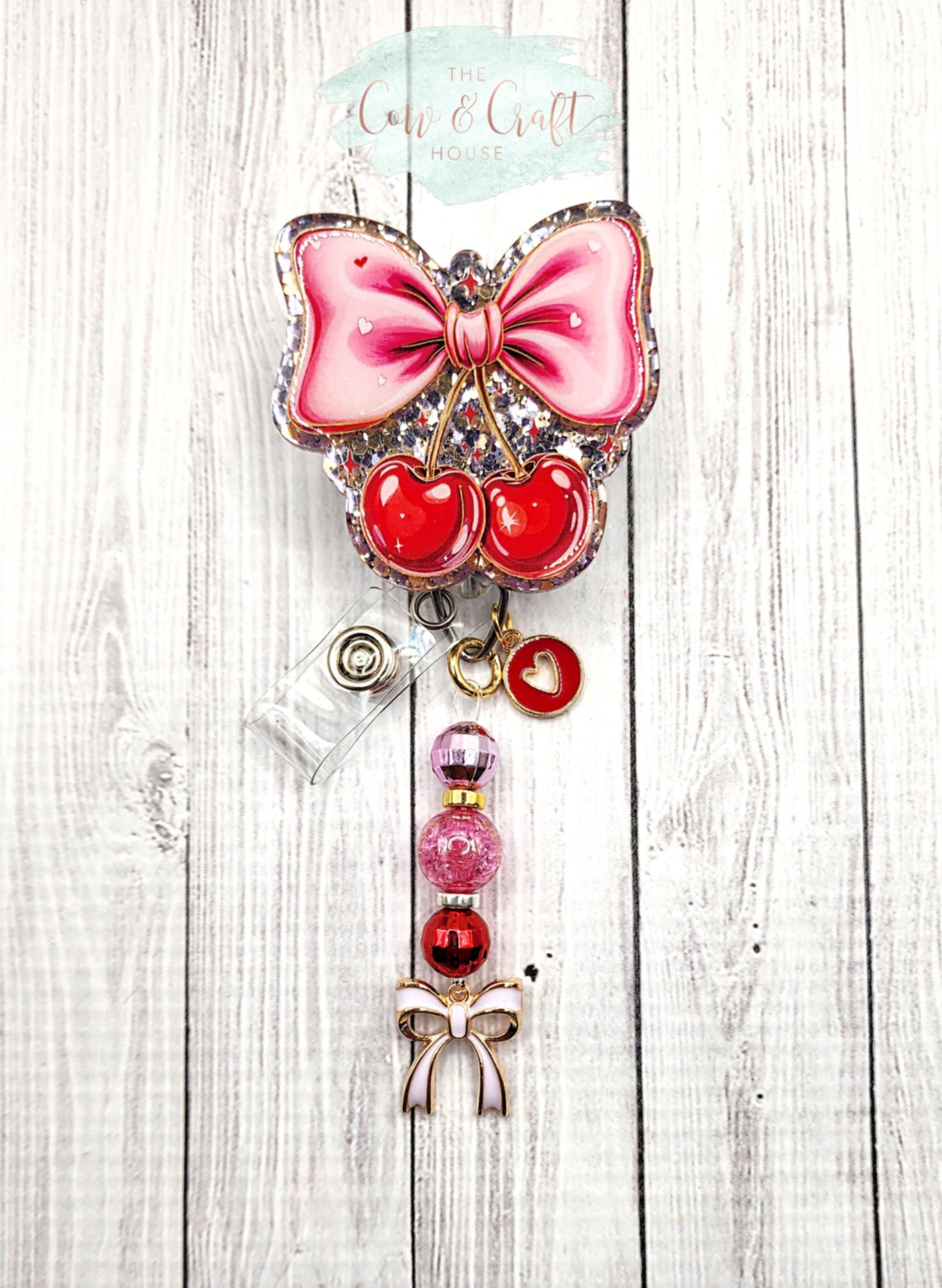 Valentine Cherries Bow Badge Reel, Nurse Badge Holder