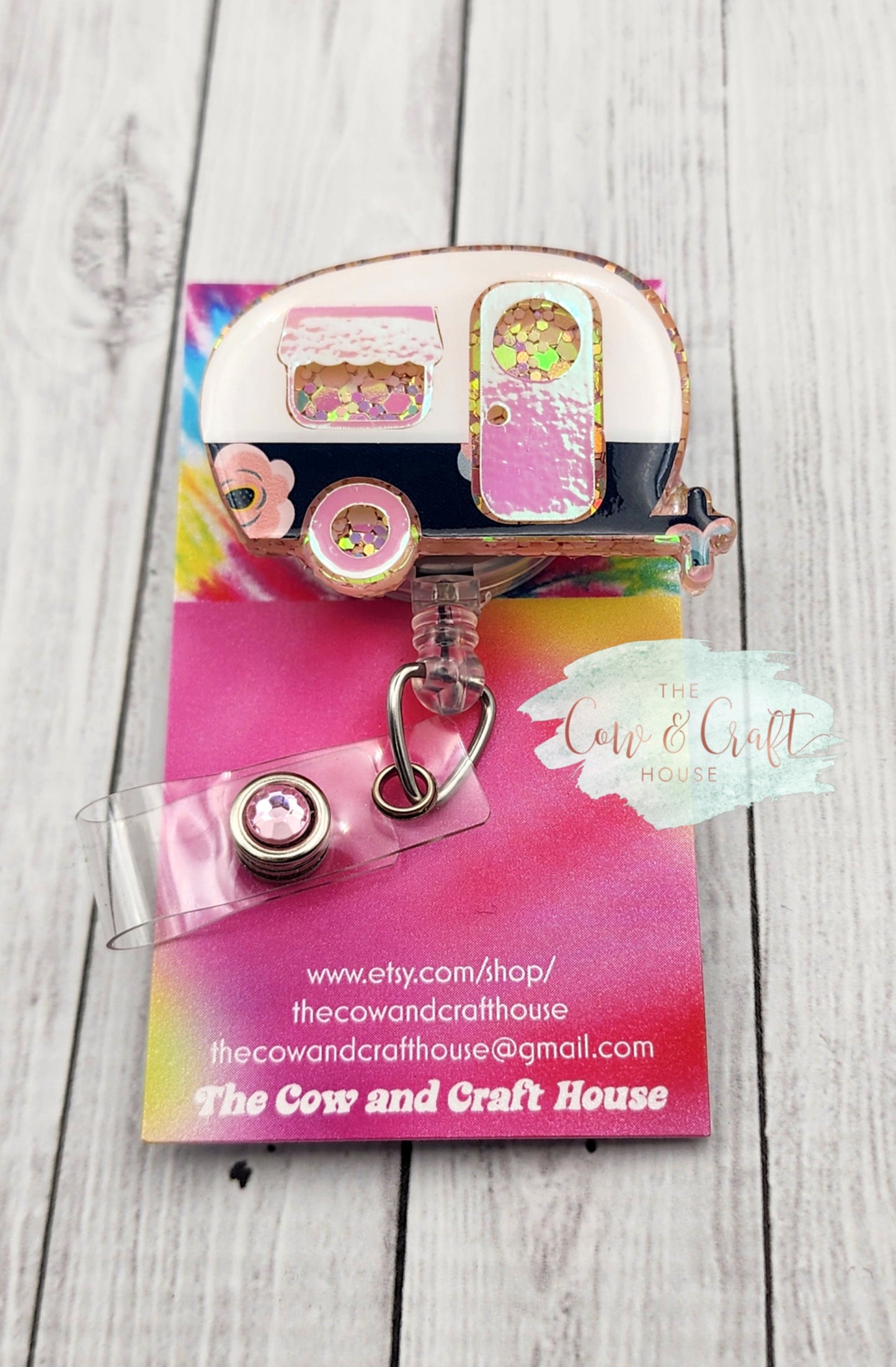 Camper Badge Reel: Glitter RV Retractable ID Holder