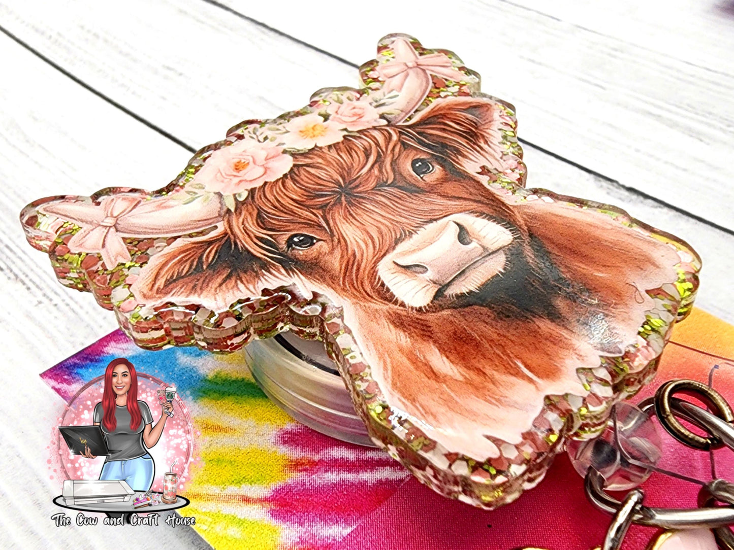 Highland Cow Badge Reel: Cowgirl Hat, Flowers & Bow