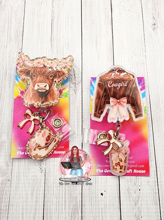 Highland Cow Badge Reel: Cowgirl Hat, Flowers & Bow