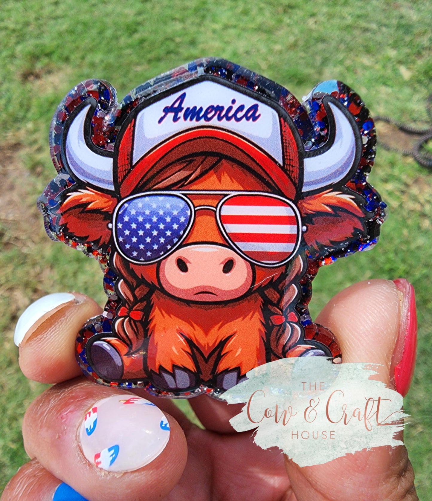 Independence Day Badge, 4th of July Badge Reel, Highland Cow Badge Reel, Highland Cow Badge Clip, Farm Animals, Cute Badge Reel