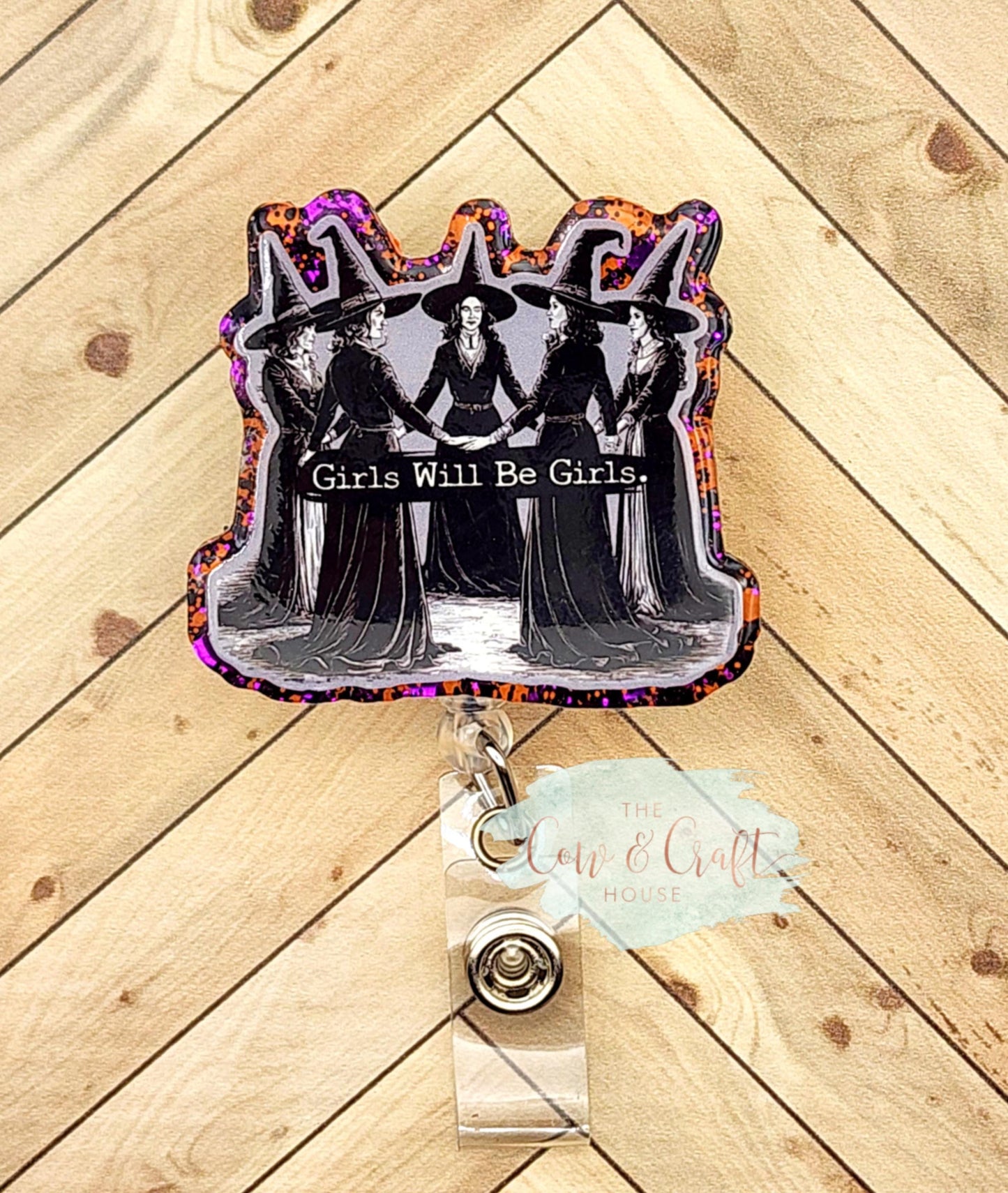 Girls Will Be Girls Witch Badge Reel | Halloween ID Holder
