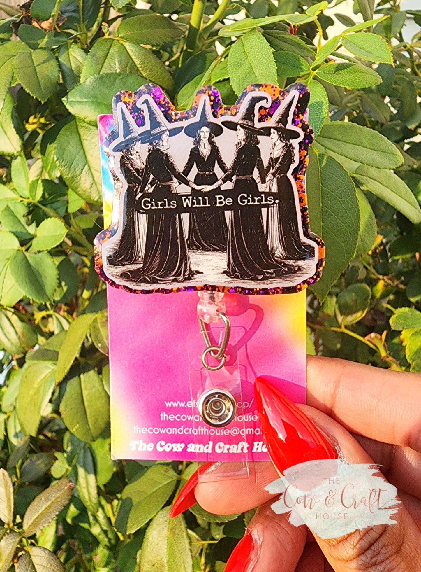 Girls Will Be Girls Witch Badge Reel | Halloween ID Holder