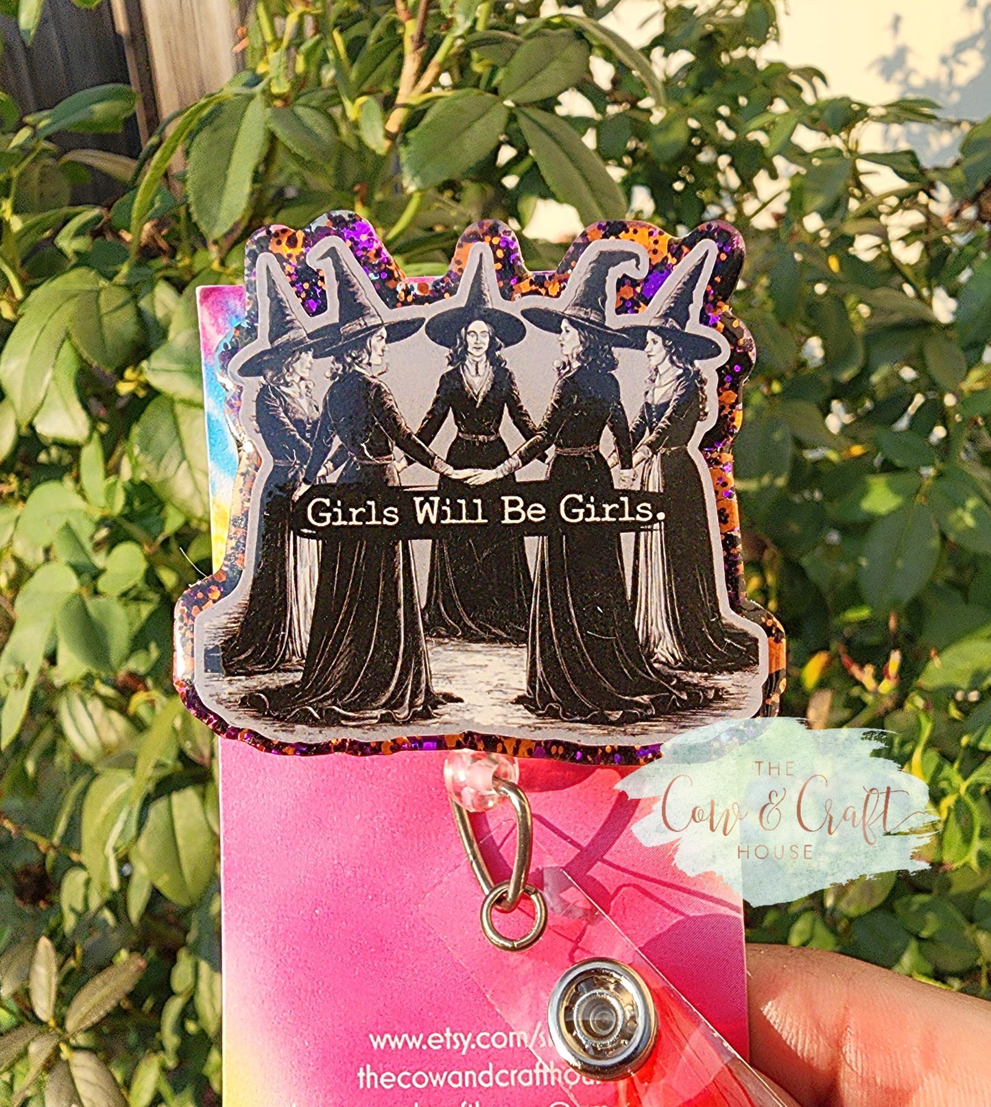 Girls Will Be Girls Witch Badge Reel | Halloween ID Holder