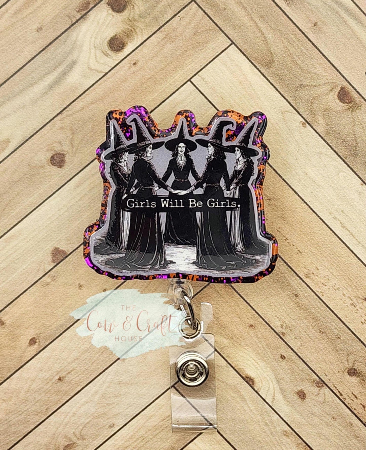 Girls Will Be Girls Witch Badge Reel | Halloween ID Holder