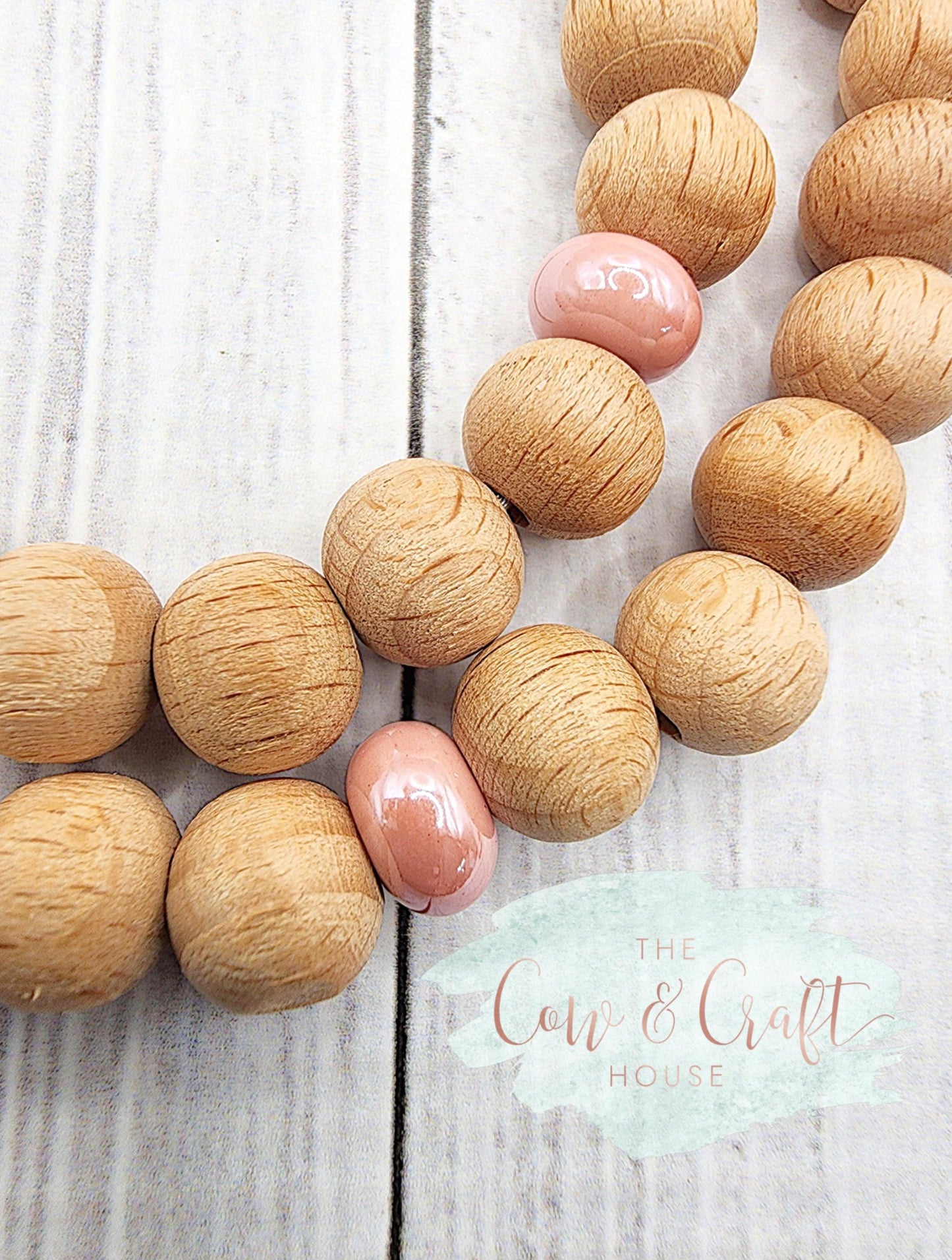 Breast Cancer Awareness Lanyard | Wood Bead Teacher ID Badge
