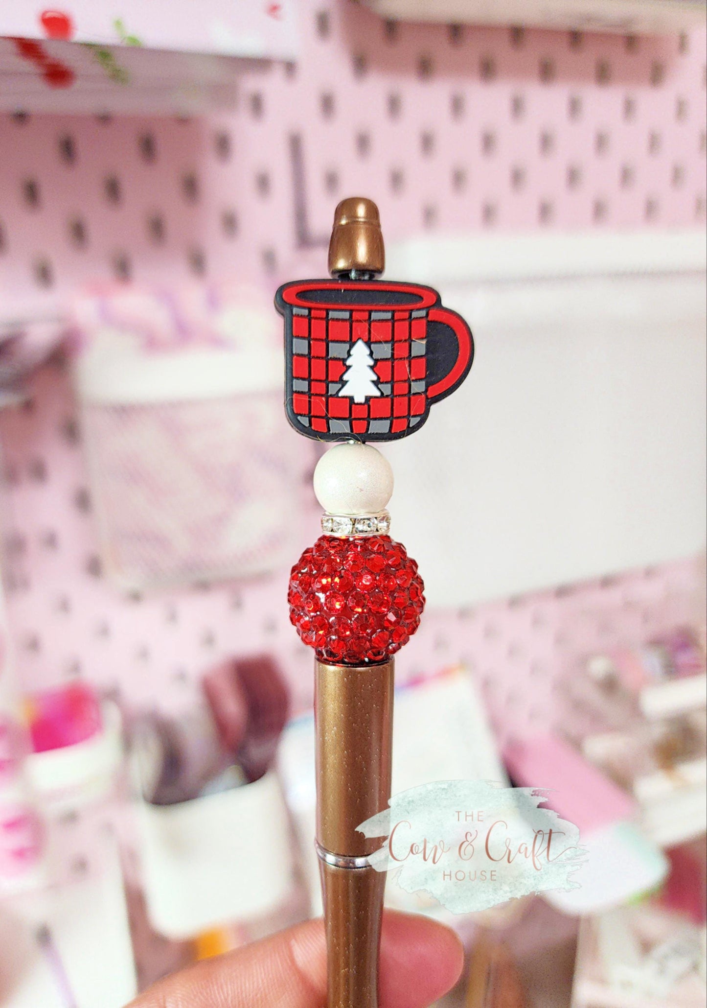 Cocoa Mug Beaded Twist Pen • Winter Holiday Black Ink