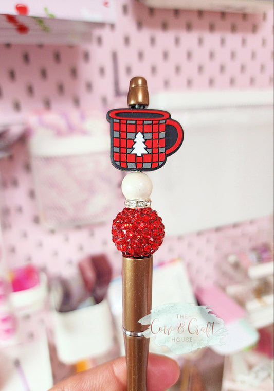 Cocoa Mug Beaded Twist Pen • Winter Holiday Black Ink