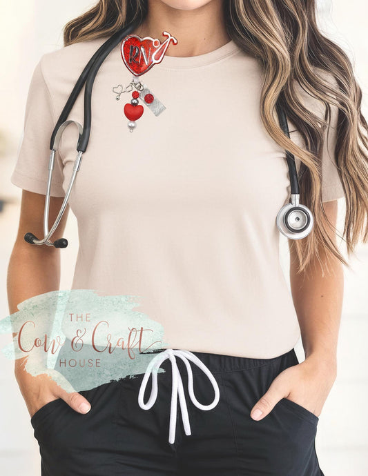 Valentine Stethoscope Badge Reel: Glitter Heart RN, Nurse ID Holder