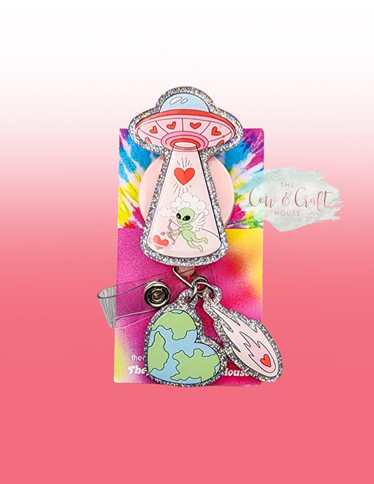 Valentine Holiday Alien Badge Reel: Glitter ID Nurse Badge Holder