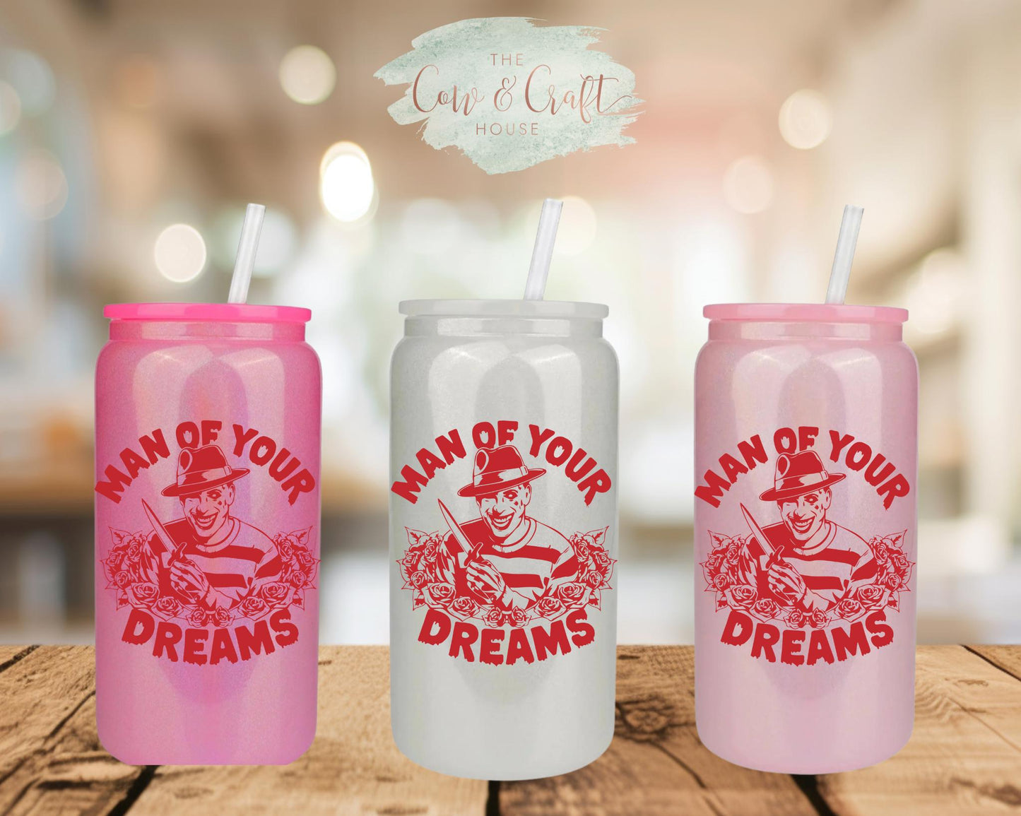 Funny Valentine Shimmery Glass Can Cup – Horror Movie Gift