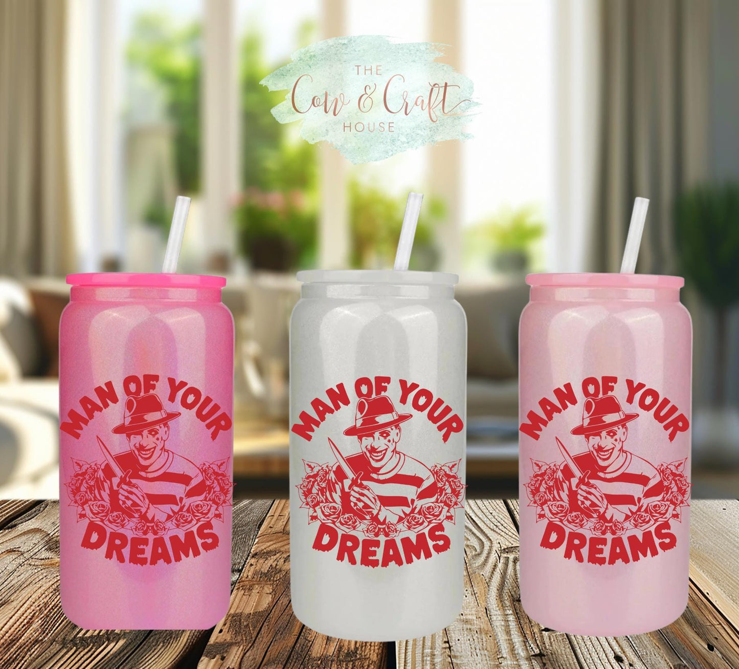 Funny Valentine Shimmery Glass Can Cup – Horror Movie Gift