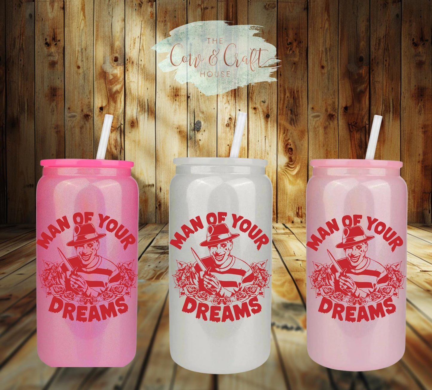 Funny Valentine Shimmery Glass Can Cup – Horror Movie Gift