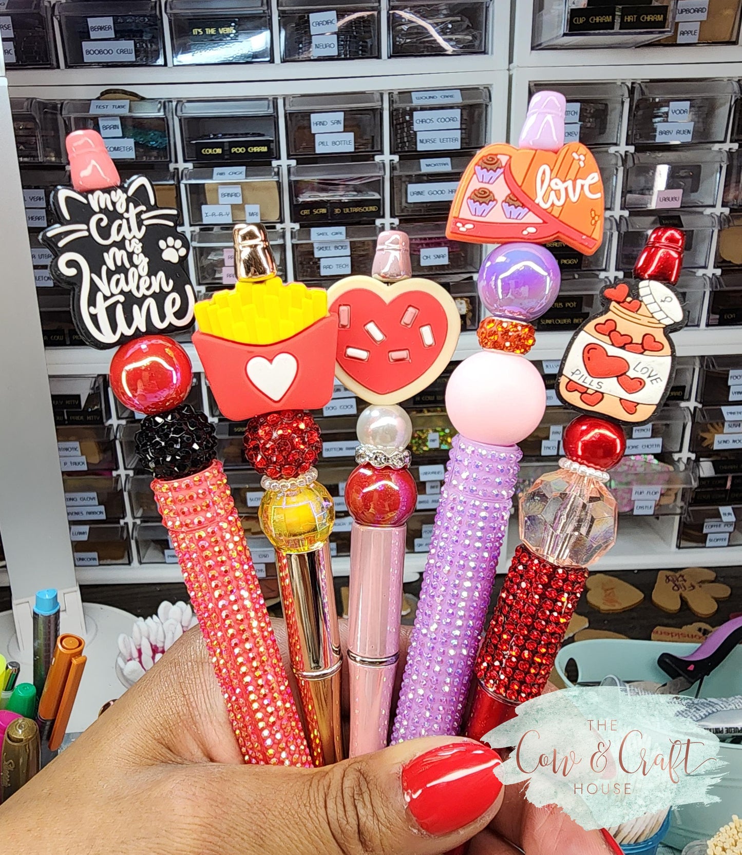 Valentine Fry Love Pen | Cute Valentine Gift | Gold Beaded Pen | Heart Fries Focal | Black Ink