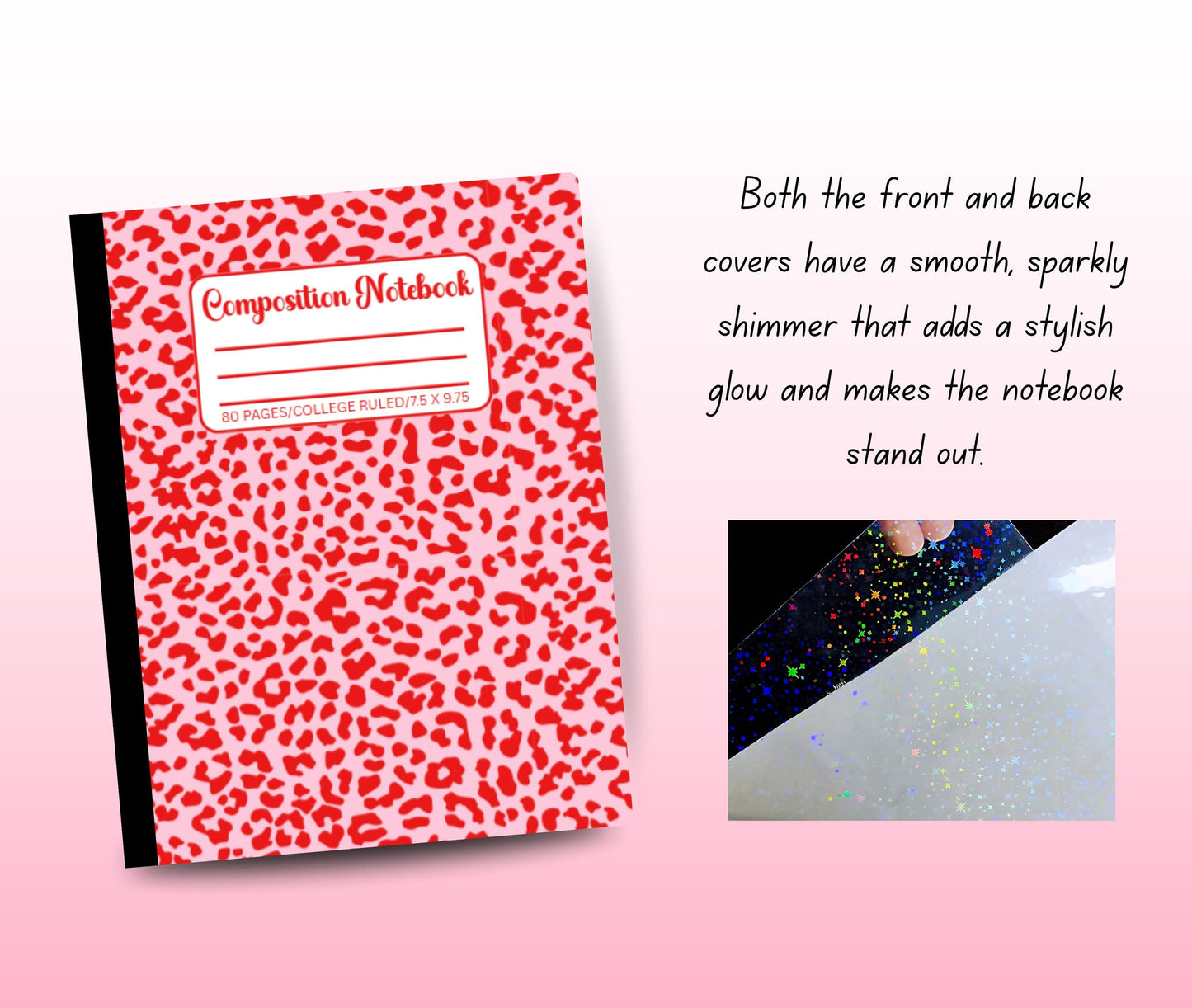 Holographic Leopard Print Notebook | Red & Pink, 80 Page