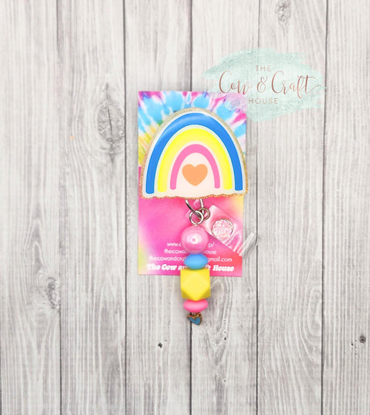 Rainbow Badge Reel: Neon Acrylic Nurse ID Holder with Stethoscope Charm