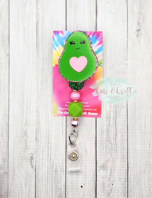 Avocado Badge Reel: Glitter Food Badge Clip, Medical Nurse ID