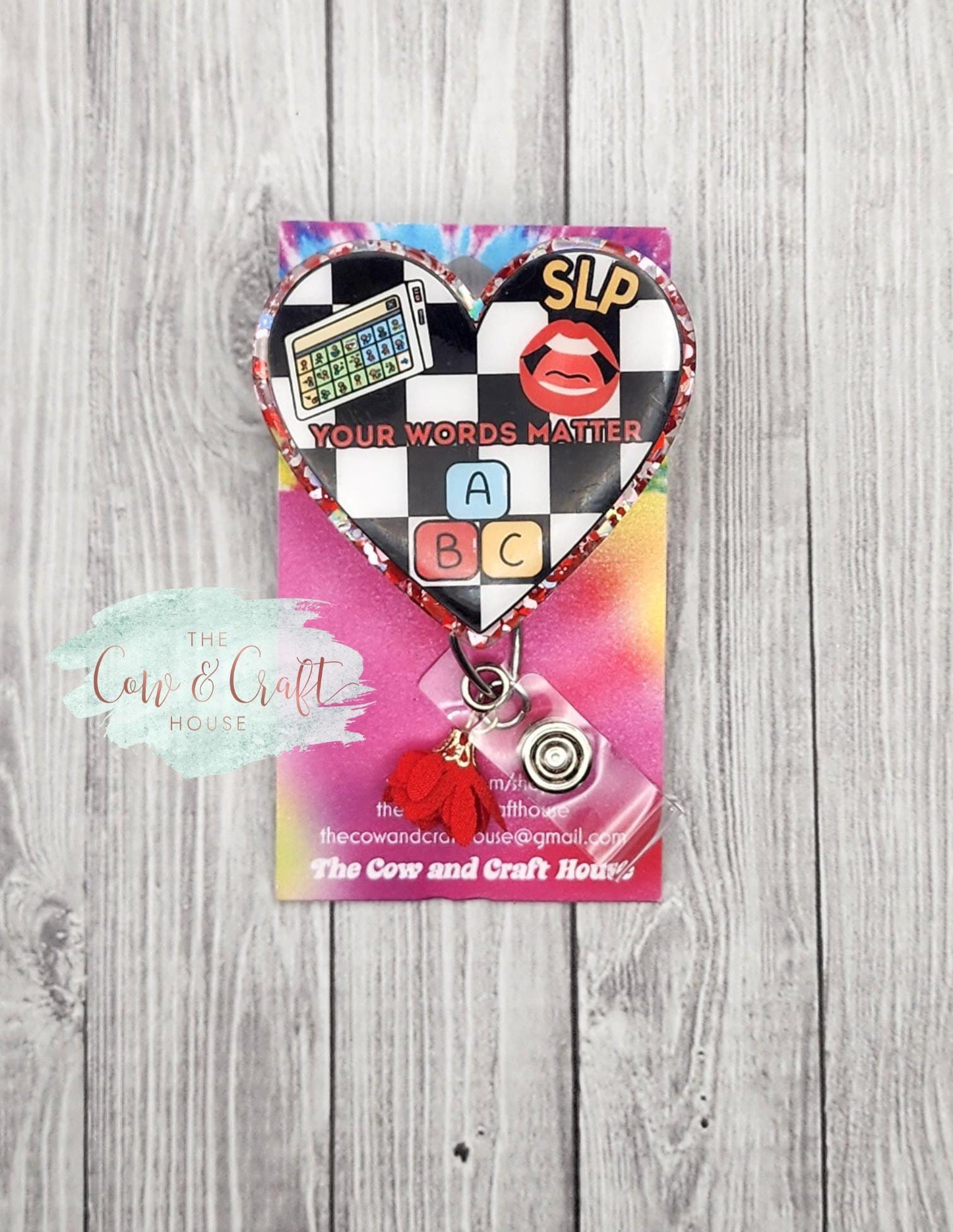 Glitter Heart SLP Badge Reel | Speech Language Pathologist Gift