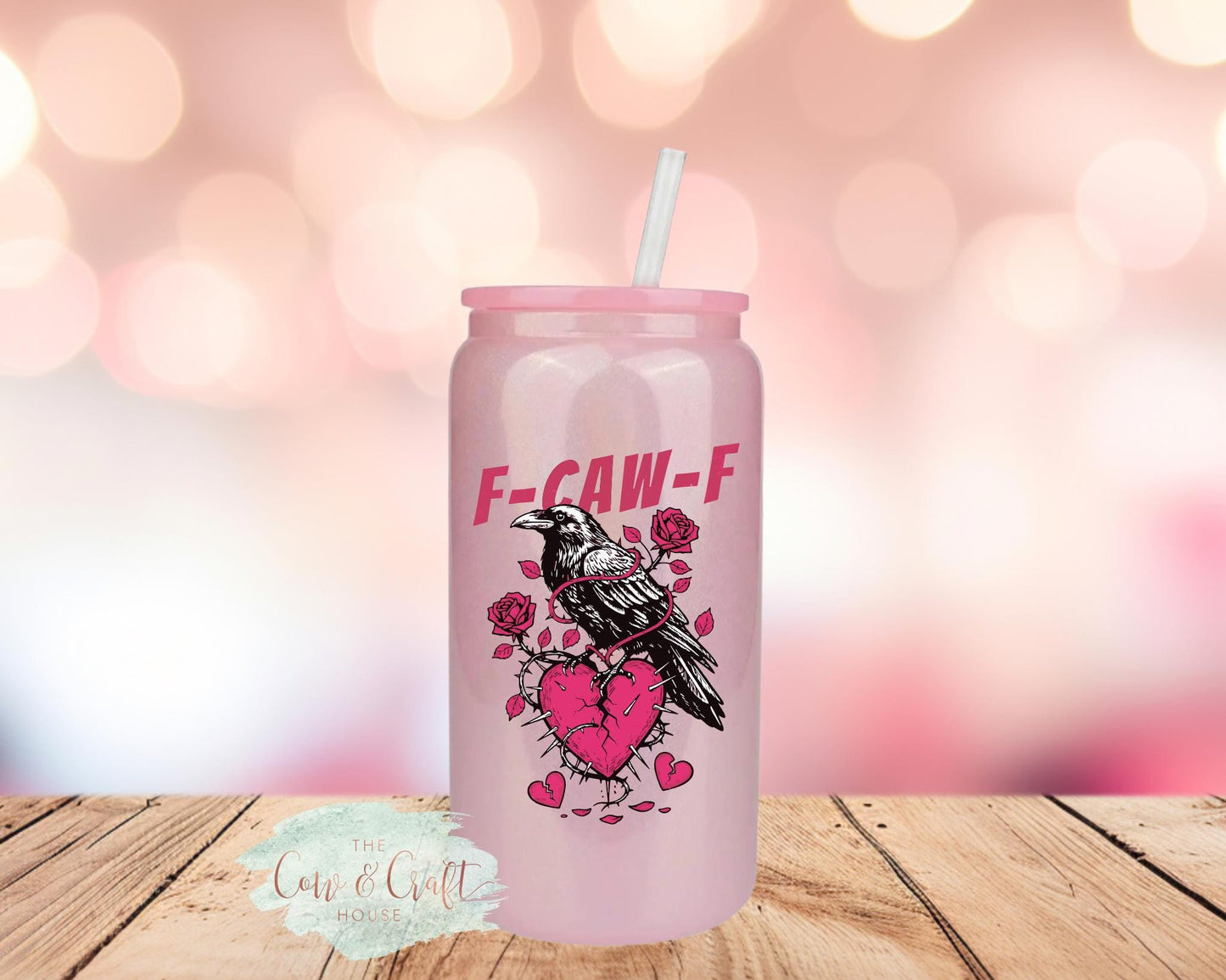 F-CAW-F Crow Glass Can Cup – Funny Valentine's Gift, 16oz