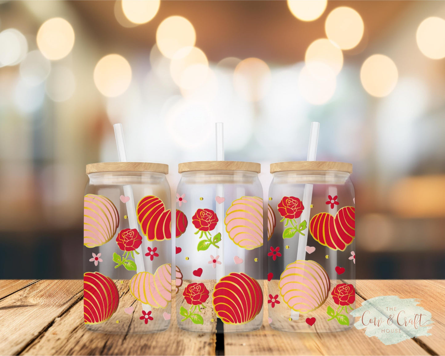 Concha Glass Tumbler with Lid & Straw: Mexican Bread Lover Gift