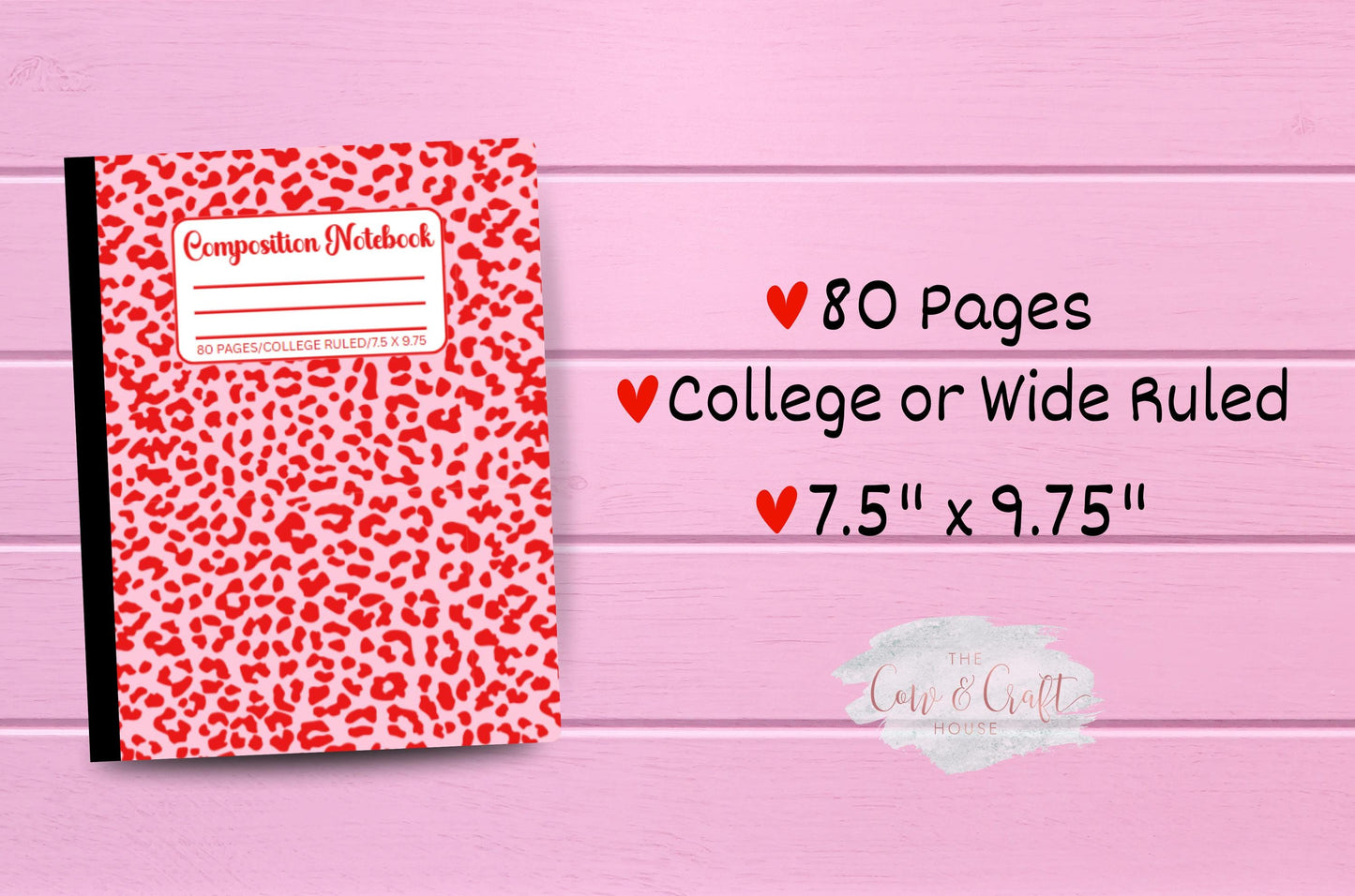 Holographic Leopard Print Notebook | Red & Pink, 80 Page