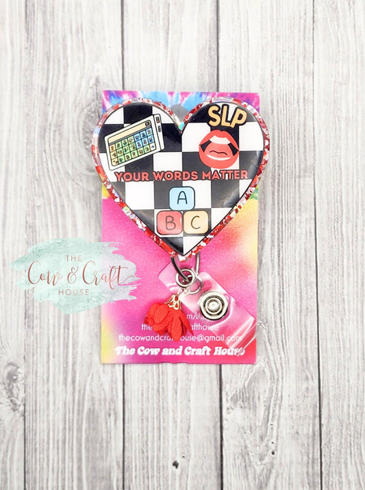 Glitter Heart SLP Badge Reel | Speech Language Pathologist Gift