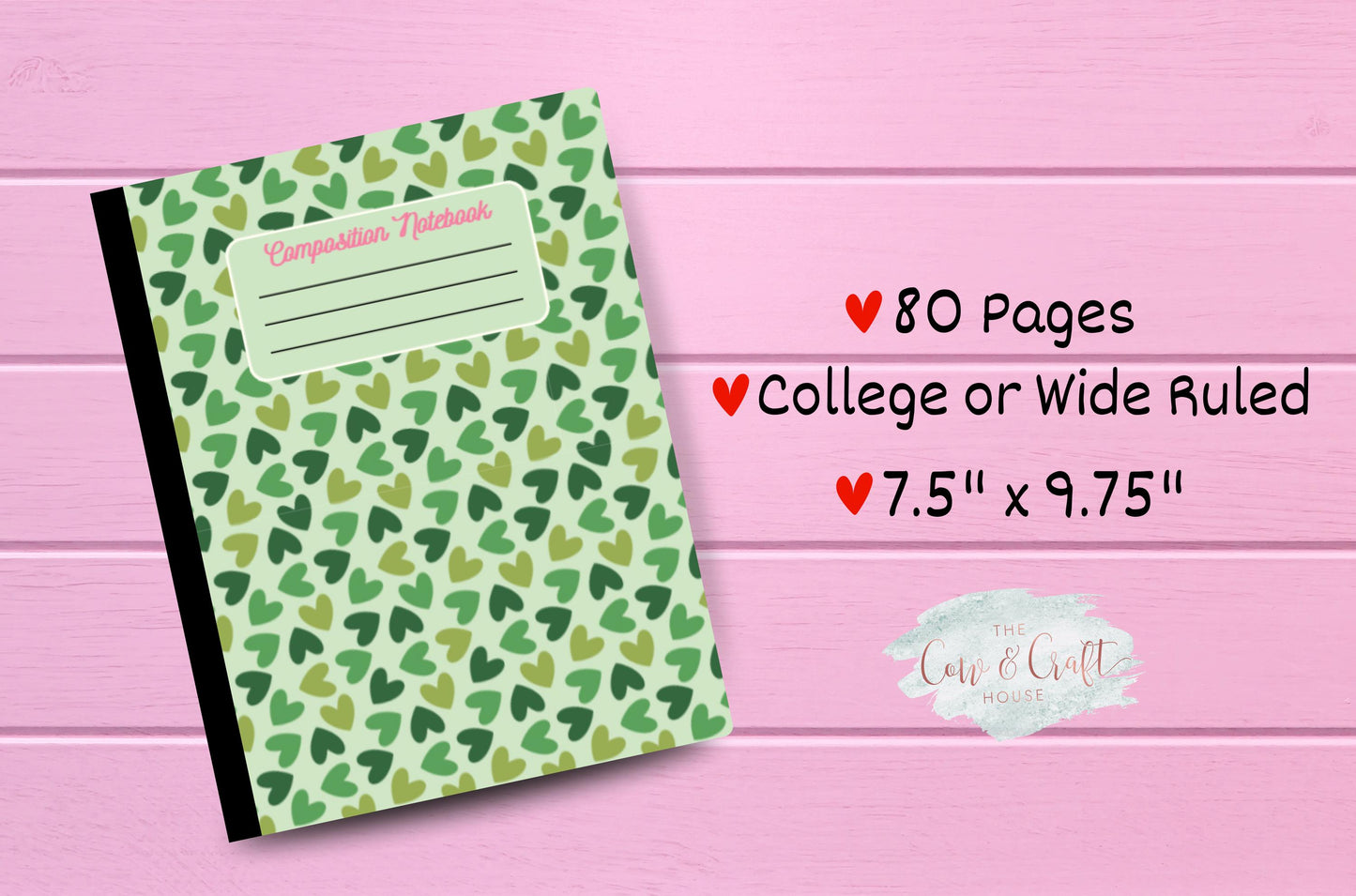 Green Heart Composition Notebook | Holographic Sparkle Cover