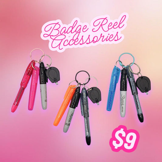 Mini Badge Reel Pen Set: Pentel, Sharpie & Highlighter