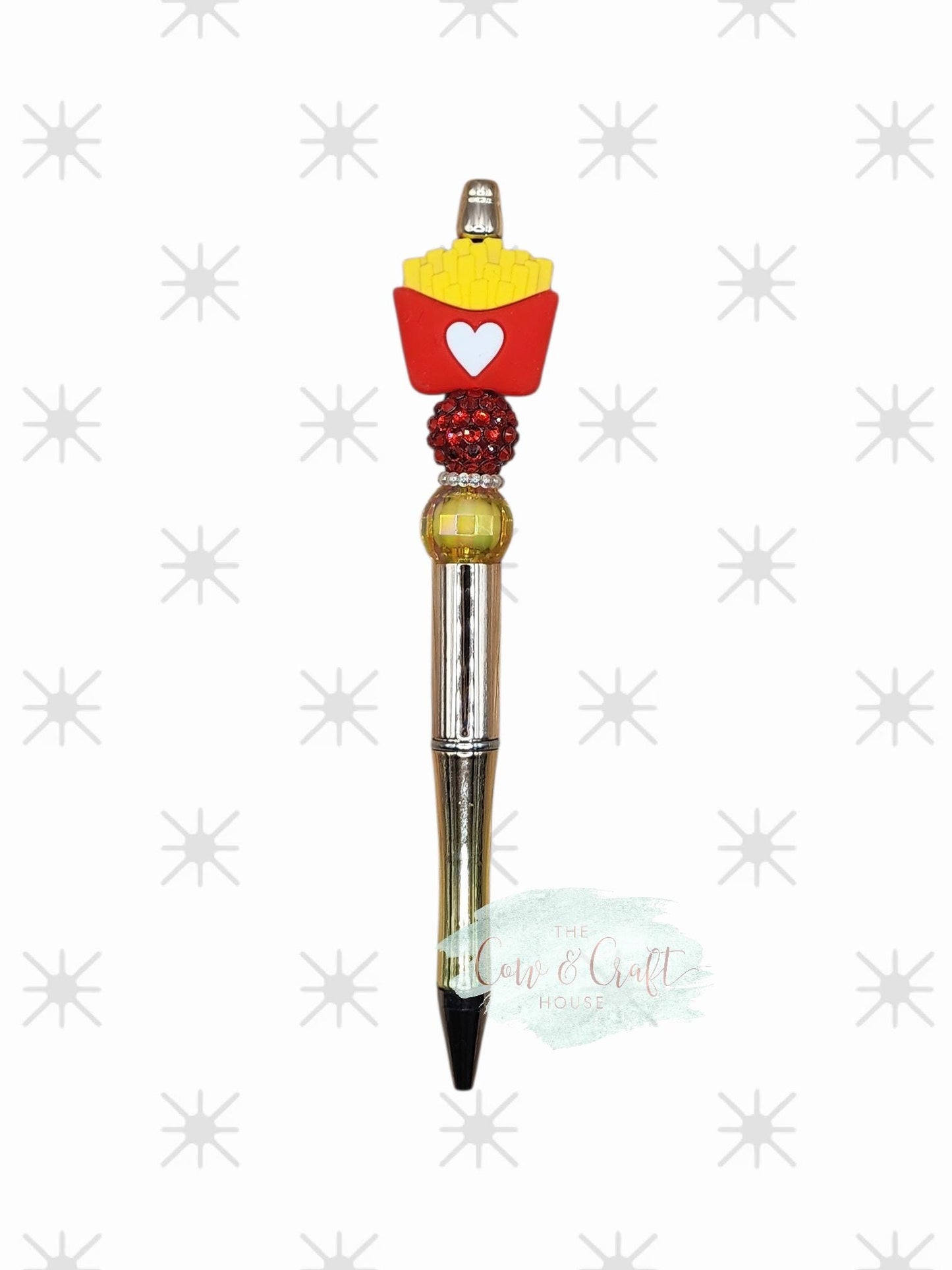 Valentine Fry Love Pen | Cute Valentine Gift | Gold Beaded Pen | Heart Fries Focal | Black Ink