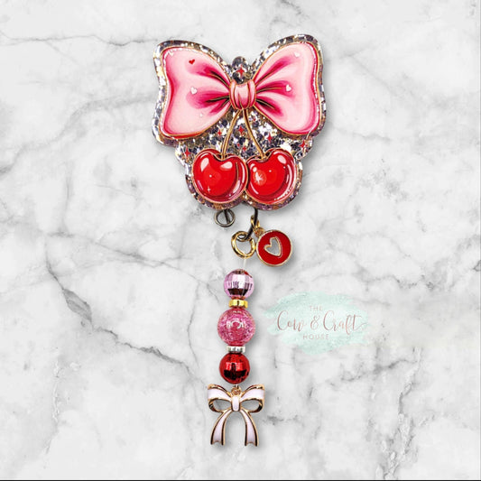 Valentine Cherries Bow Badge Reel, Nurse Badge Holder